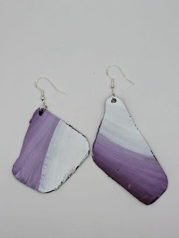 Hand-Painted Upcycled Vinyl Record Earrings: Abstract Art, Silver Hooks