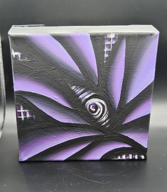 Maximalist Abstract Expressionist Original Acrylic Modern Painting 6x6 Inch Canvas Contemporary Home Decor Purple Limited Edition