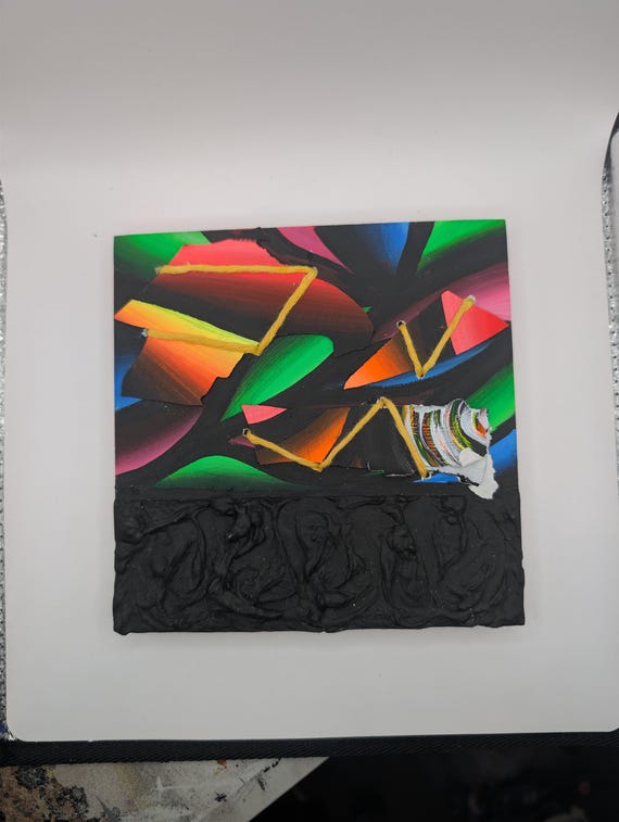 Upcycled Vinyl Record Art: Abstract Acrylic Painting on Wood Panel