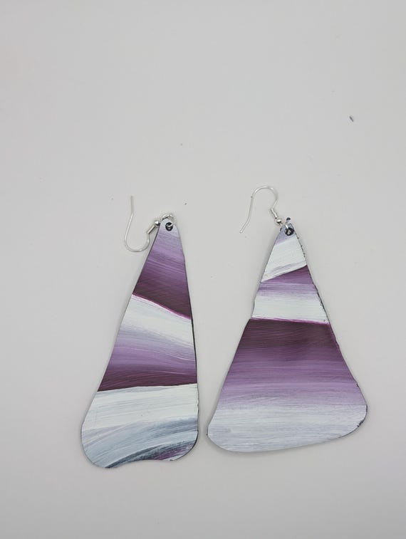 Hand-Painted Upcycled Vinyl Record Earrings: Abstract Art, Silver Hooks