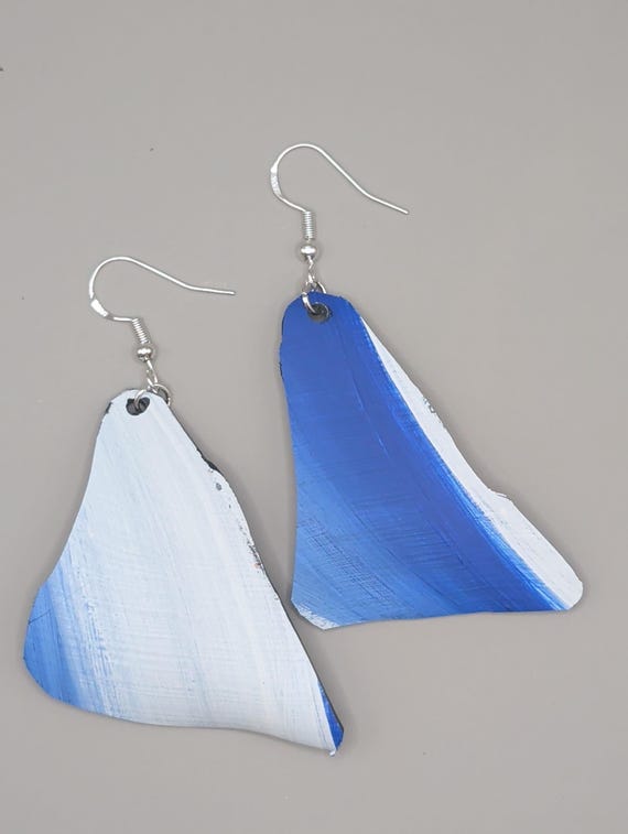 Vintage Record Earrings Handmade Painted Upcycled Vinyl Record Album Earrings Abstract Art Silver Hook