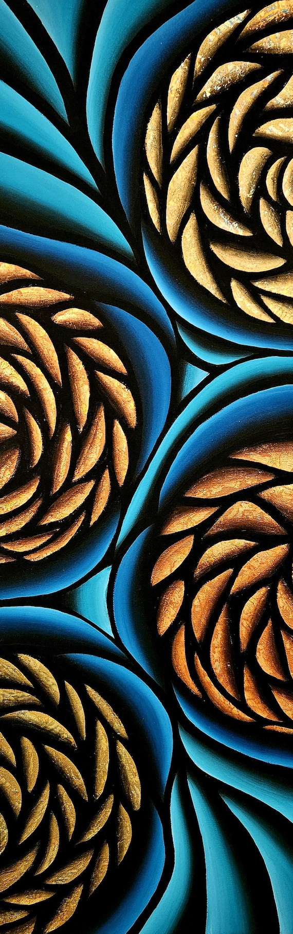 Patina Sphere 1 - Original Fine Art by Bex Nikols Acrylic & Copper Leaf Art on 12x36 Canvas | Wired and Ready to Hang