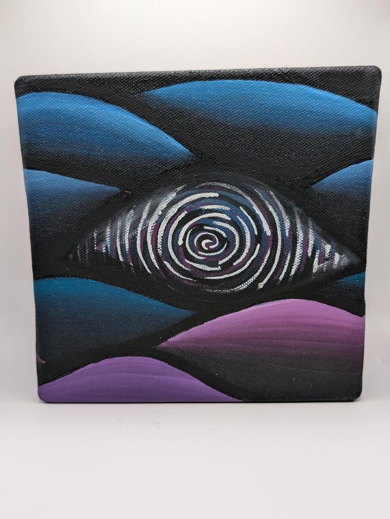 Abstract Expressionist Acrylic Painting: Blue Crescent on 6x6 Canvas