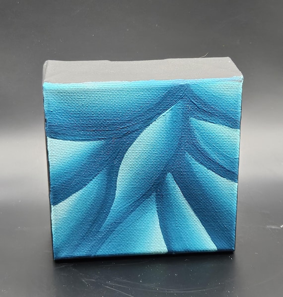 Original Hand Painted Colorful Abstract Free Flow Painting 4x4 Watery Mini Blue Sinewy Design