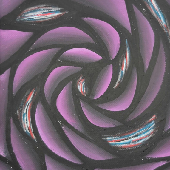 Colorful Sinewy Abstract Expressionist Design Purple Rose Original Mini Painting on 6x6 Inch Canvas