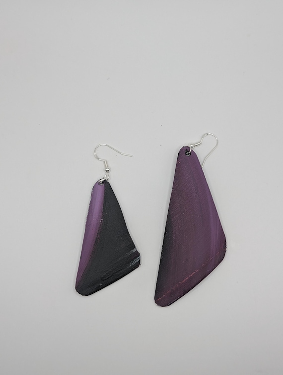 Hand-Painted Upcycled Vinyl Record Earrings: Abstract Art, Silver Hooks