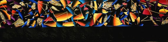 Hand-Painted Abstract Vinyl Record Art: UV Reactive Wood Panel (12x48)