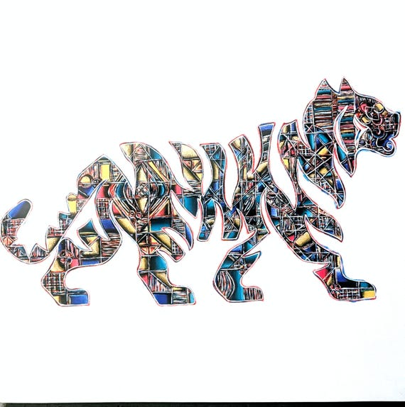 Lunar New Year Water Tiger Art: Gold Leaf Acrylic Embellished Giclee Print (24x24)