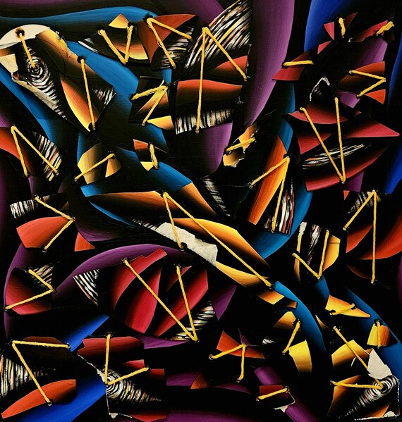 Upcycled Vinyl Album Art: Abstract UV Reactive Painting by Bex Nikols