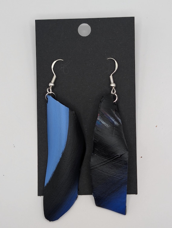 Handmade Painted Upcycled Vinyl Record Album Earrings Abstract Art Silver Hook