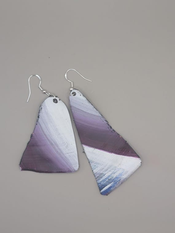 Handmade Painted Upcycled Vinyl Record Album Earrings Abstract Art Silver Hook