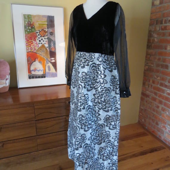 vintage maxi dress lame silver metallic brocade ,… - image 10