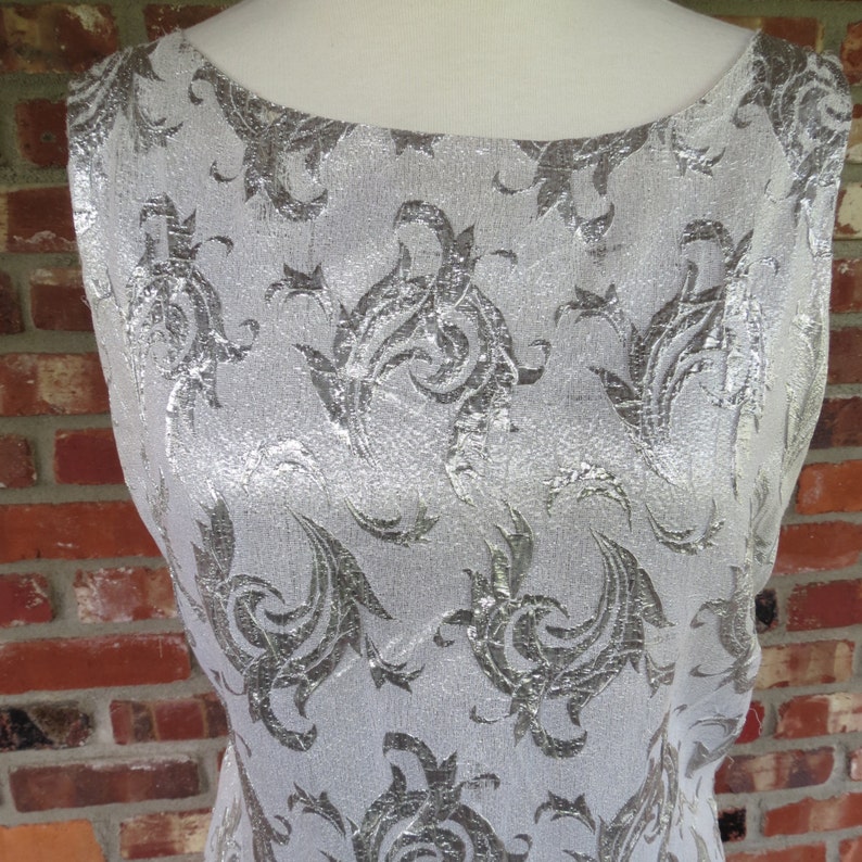 Vtg Silver Damask Lame Cocktail Dress. Glamourous Little Etsy