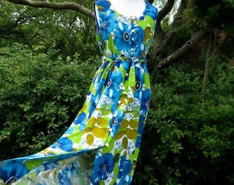 Vintage Hawaiian MCM Bark cloth Maxi Dress Tiki. Gorgeous condition. sz 4-6 Small