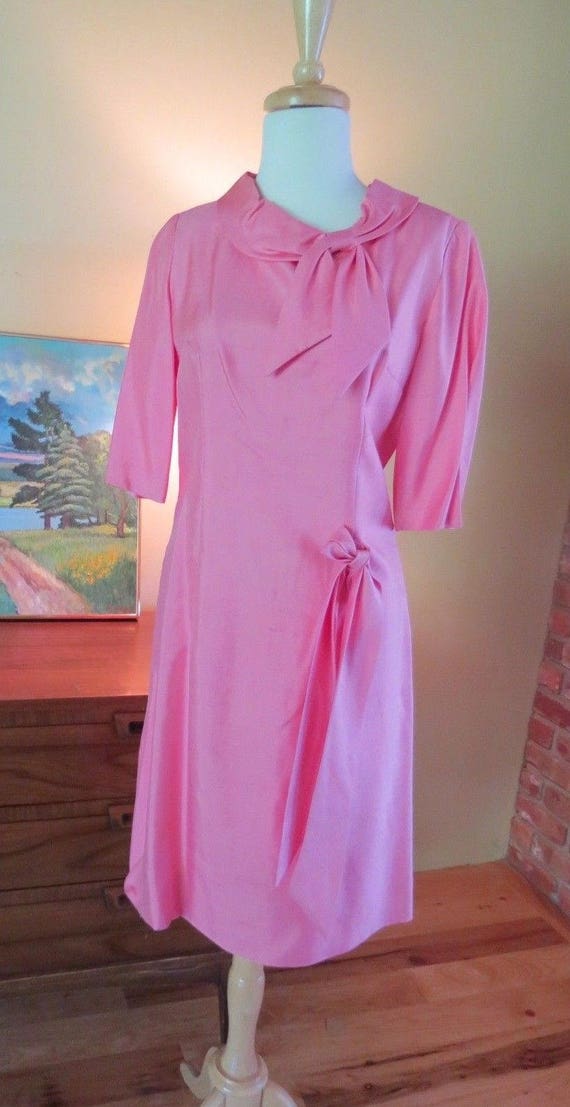 Mid Century Barbie Pink Shantung Dress. Jackie O. 