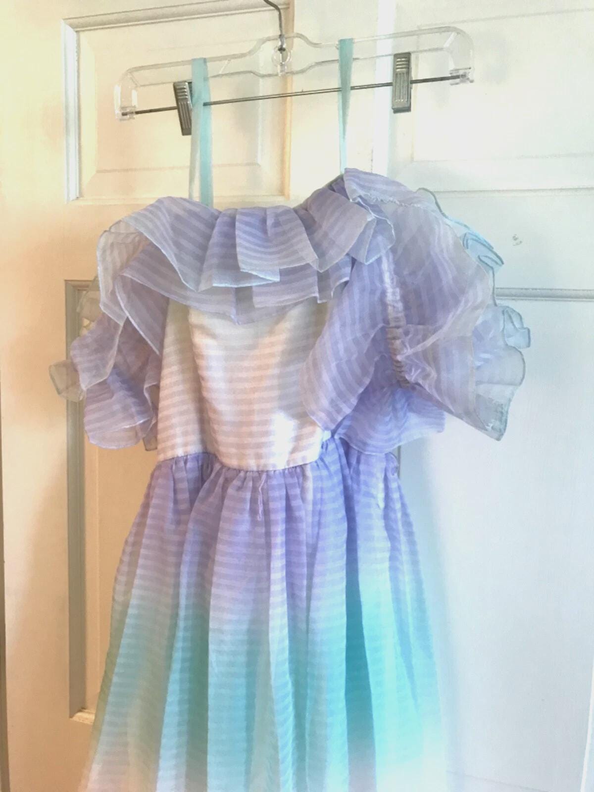 pastel rainbow chiffon dress Pastel Rainbow Maxi Dress With Puff Sleeves on Luulla