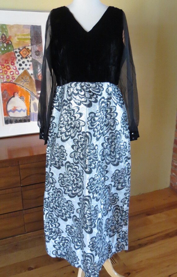 vintage maxi dress lame silver metallic brocade ,… - image 9