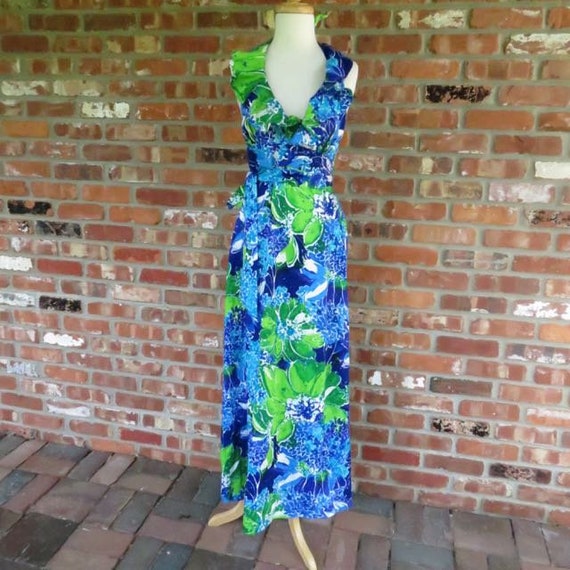 VIntage Hawaiian POMARE Barkcloth Halter Ruffle Ma