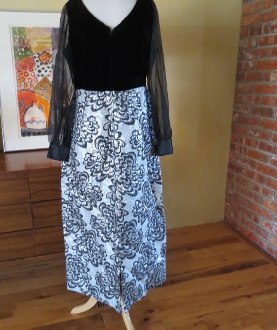 vintage maxi dress lame silver metallic brocade ,… - image 3