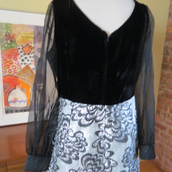 vintage maxi dress lame silver metallic brocade ,