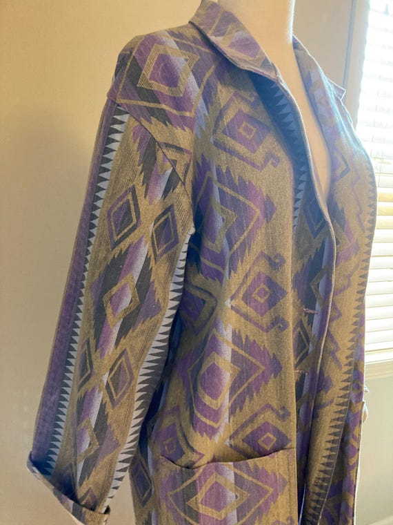 Vintage Aztec Art Print Patchwork Denim Sweatshirt main image 0