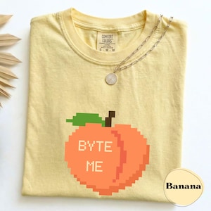 Byte Me Computer Science Shirt, Comfort Colors 1717 T-Shirt, Funny Programming Joke Tee, Software Engineer Gift, Retro Pixel Art Peach