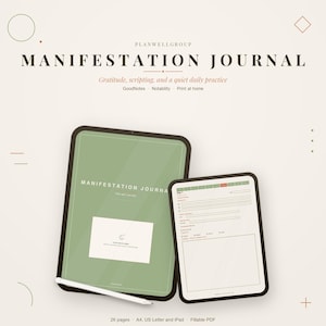 Journal des manifestations imprimable Planificateur de gratitude affirmations quotidiennes classeur de scripts Vision Board PDF téléchargement numérique