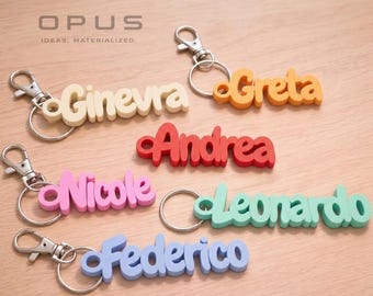 Personalized keychain with 3D printed name - Label for school backpack, party favor, gift for the class.