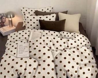 Brown Polka Dot Cotton Bed Set | Duvet Cover and Pillowcases