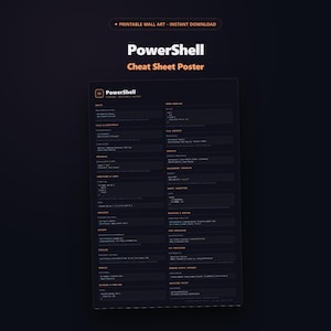 PowerShell Cheat Sheet Poster, Windows Admin Reference Guide, Scripting Commands Chart, Coding Wall Art, Office Decor, Digital Download
