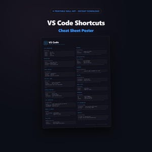 VS Code Shortcuts Cheat Sheet Poster, Developer Reference Guide, Keyboard Shortcuts Chart, Coding Wall Art, Digital Download