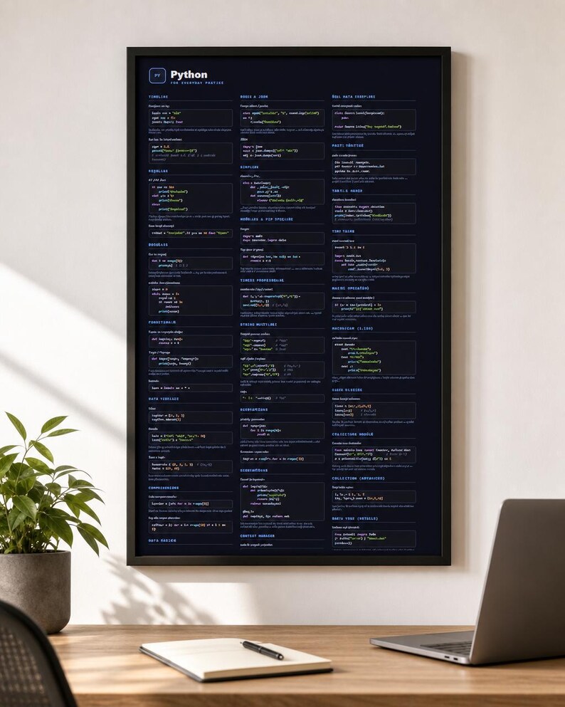 Python Cheat Sheet Poster, Developer Reference Guide, Programming Wall Art, Coding Gift, Instant Download image 2