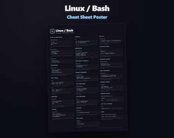 Linux and Bash Cheat Sheet Poster, Terminal Command Reference Guide, Shell Scripting Chart, Coding Wall Art, Office Decor, Digital Download