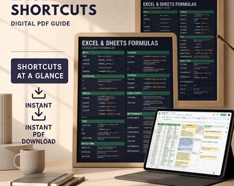 Hoja de referencia de fórmulas de Excel y Google Sheets, póster, guía de referencia de hojas de cálculo, decoración de oficina para analistas de datos, descarga digital