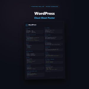 WordPress Cheat Sheet Poster, Web Developer Reference Guide, Theme and Plugin Chart, Coding Wall Art, Digital Download