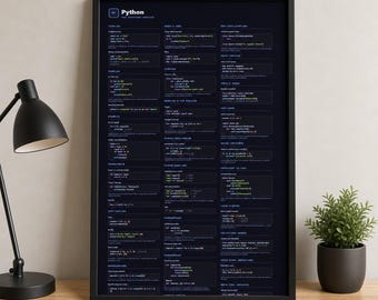 Python Cheat Sheet Poster, Developer Reference Guide, Programming Wall Art, Coding Gift, Instant Download