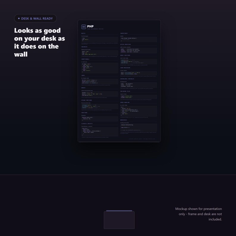PHP Cheat Sheet Poster, Backend Developer Reference Guide, W - image 6