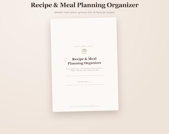 Recipe and Meal Planning Organizer Printable, Weekly Meal Planner, Grocery List, Recipe Cards, Digital Download PDF