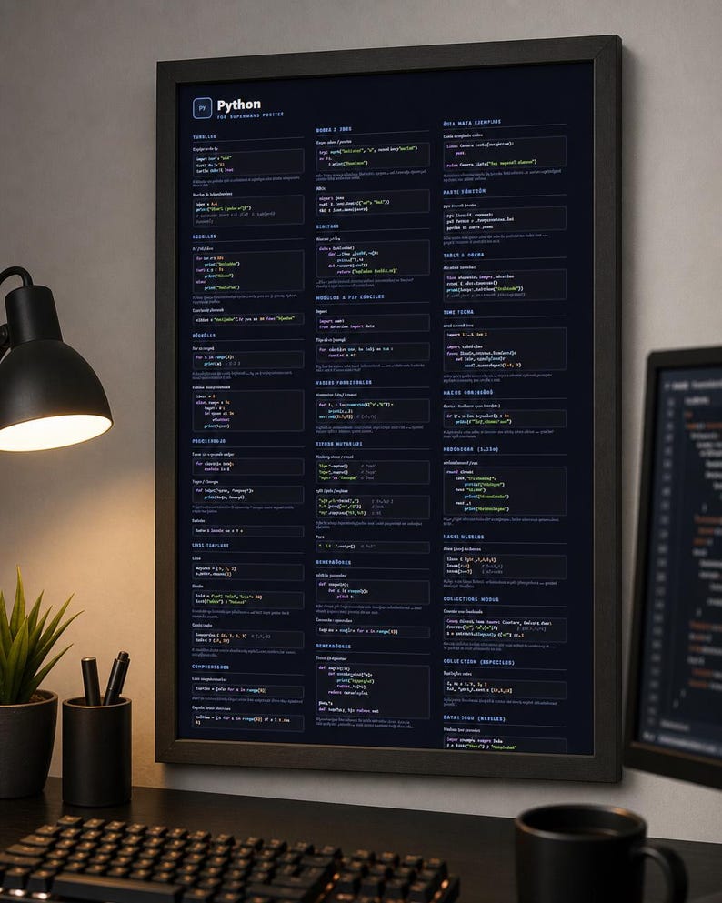 Python Cheat Sheet Poster, Developer Reference Guide, Programming Wall Art, Coding Gift, Instant Download image 4