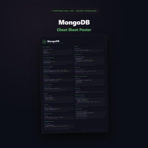 MongoDB Cheat Sheet Poster, NoSQL Database Reference Guide, Query Syntax Chart, Coding Wall Art, Digital Download