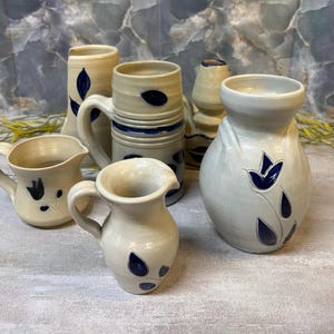 6 Piece Williamsburg VA Pottery Set, Colonial Primitive Americana Decor, Made in USA