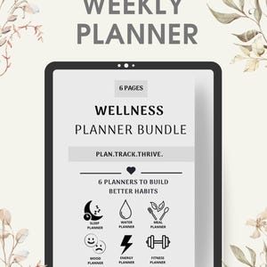 Wellness Planner Bundle | Self Care, Fitness, Mood, Sleep Tracker (Digital Download) |  GoodNotes