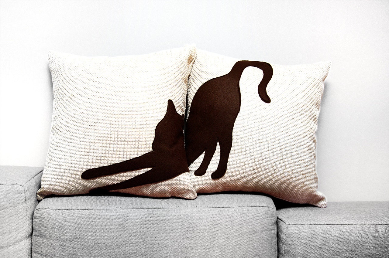 Ensemble d'oreiller de Chat Brun, Couvertures Chat, Amoureux Brun Foncé Beige, Oreillers Sofa, Oreil