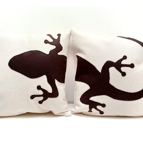 Gecko cushion covers, beige and dark brown, decorative pillows, sofa pillows, valentine's day, funda de cojín, pillow set, cushions