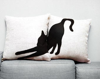 Copricuscini con gatto - 40 x 40 cm beige e nero