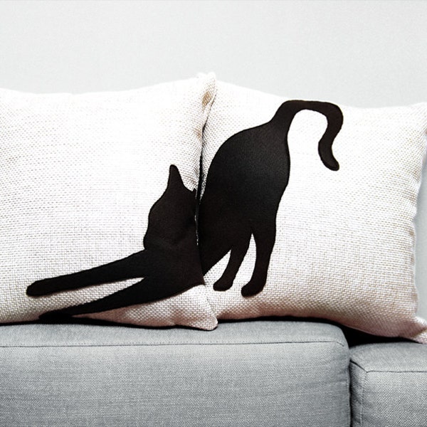 Copricuscini con gatto - 40 x 40 cm beige e nero