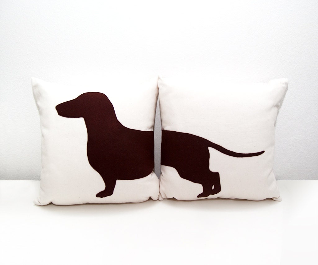 Housses Personnalisées de Coussin Dachshund, Beige et Brun Foncé, Oreillers Chien, Décoratifs, Pour 