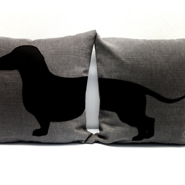 Personalized pillows with sausage dog, pillow covers, grey and black, dog pillow, decorative pillow, sofa pillow, dog cushion