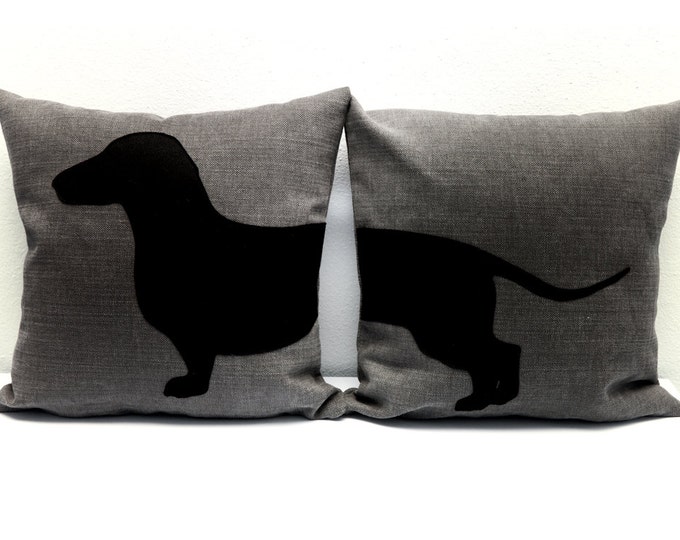 Personalized Pillows With Sausage Dog, Pillow Covers, Grey and Black
