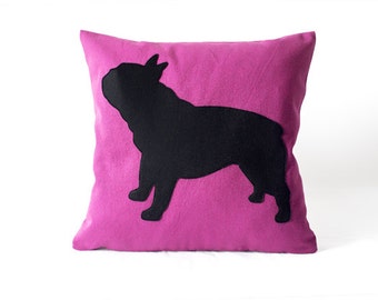 Copricuscino French bulldog - rosa e nero - cuscino divano - bullgod francese